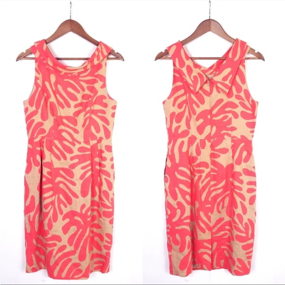 Donna Morgan Abstract Coral Dress Linen Tan 6 - Picture 6 of 7